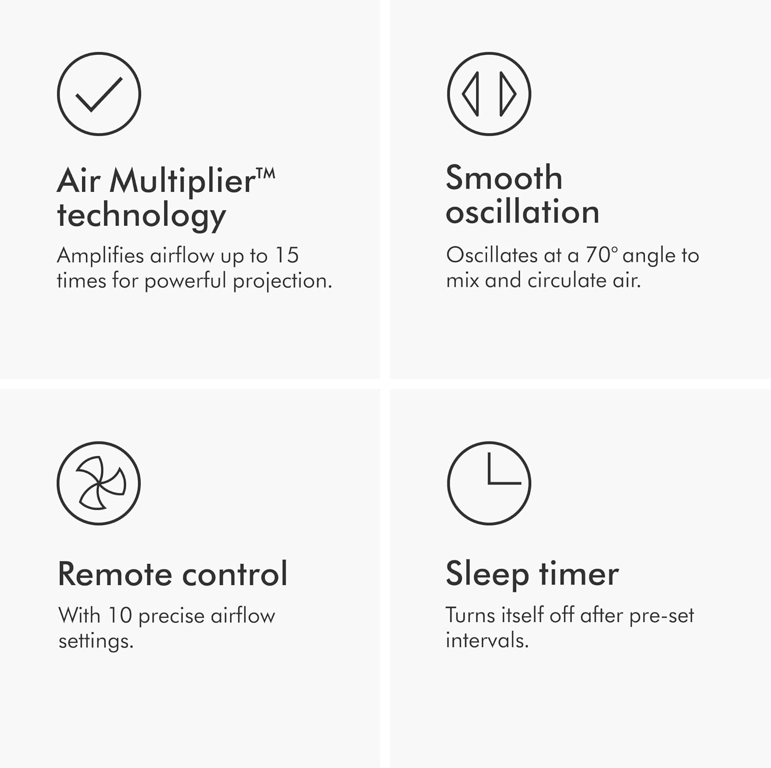 Dyson Cool AM07 Bladeless Tower Fan – Powerful Air Multiplier Cooling for Large Rooms, Quiet Operation, 10 Speed Levels, 70° Oscillation