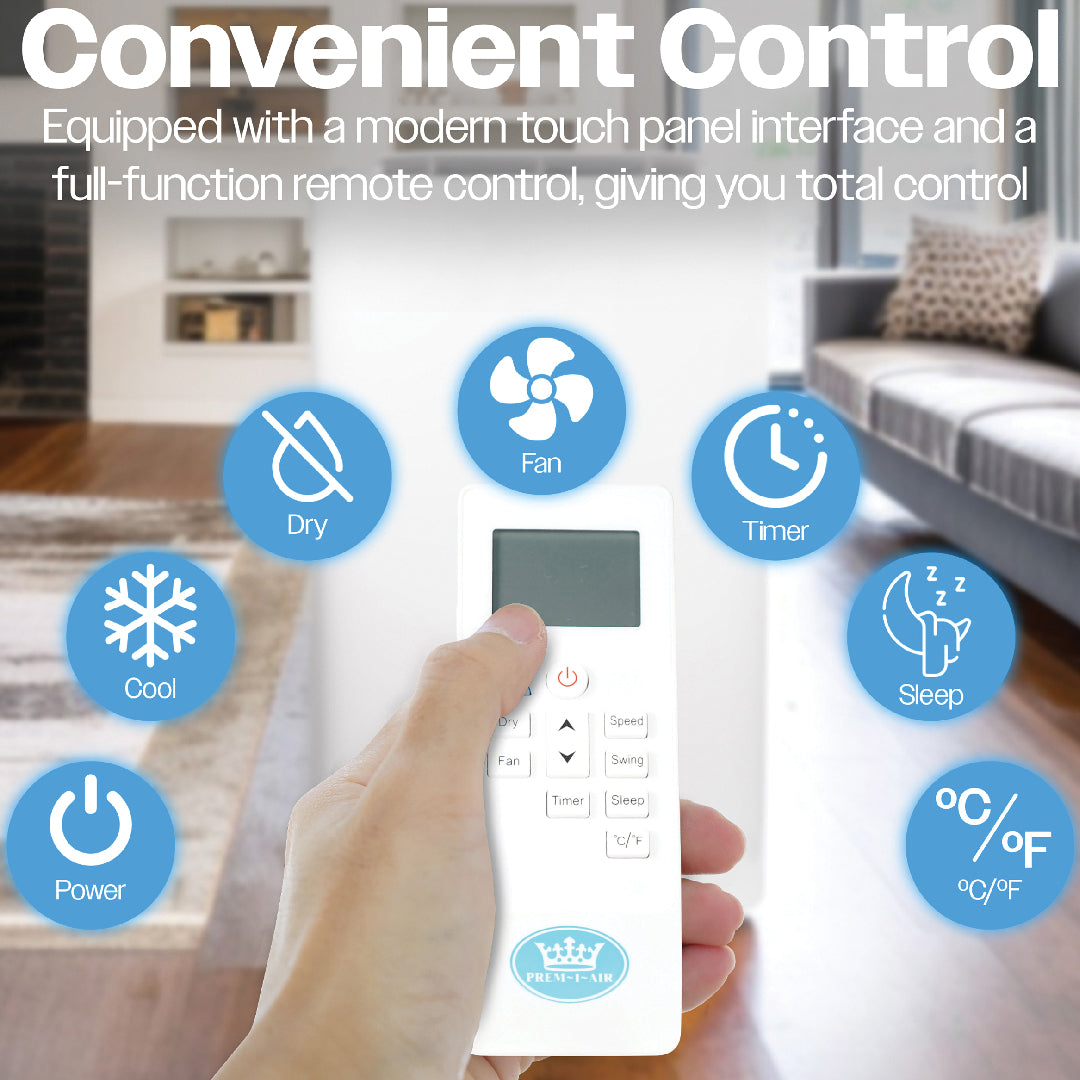 Prem-i-air 4-in-1, 14,000 Btu Portable Air Conditioner with Remote, WiFi & Dust Cover, White