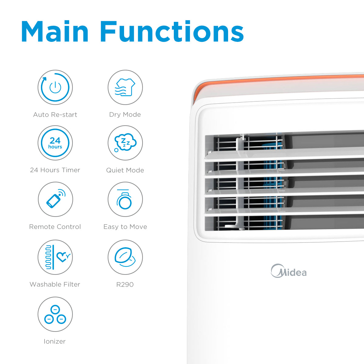 Midea Eco 7000BTU Portable Air Conditioner White - MPPHA-07CRN7-QB6-L1 - MPPHA-07CRN7-MID-WH