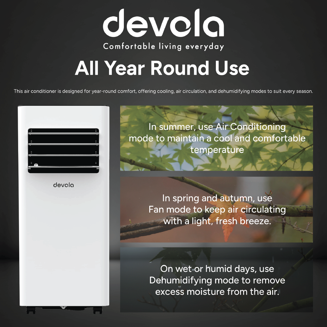 Devola Compact Portable Air Conditioner with Wi-Fi and 2x Window kits - 9000 BTU - Cooling - White - DVAC9K