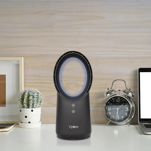 Vybra Solo Black – Rechargeable Bladeless Cordless Desktop Fan with Ambient Lighting