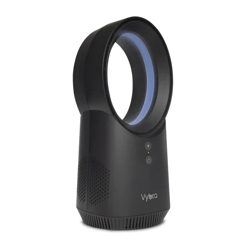Vybra Solo Black – Rechargeable Bladeless Cordless Desktop Fan with Ambient Lighting