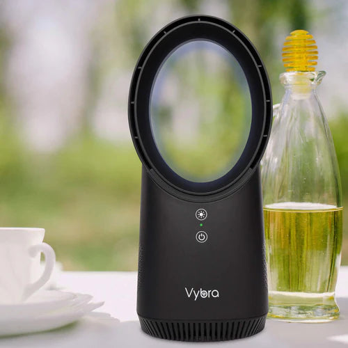 Vybra Solo Black – Rechargeable Bladeless Cordless Desktop Fan with Ambient Lighting
