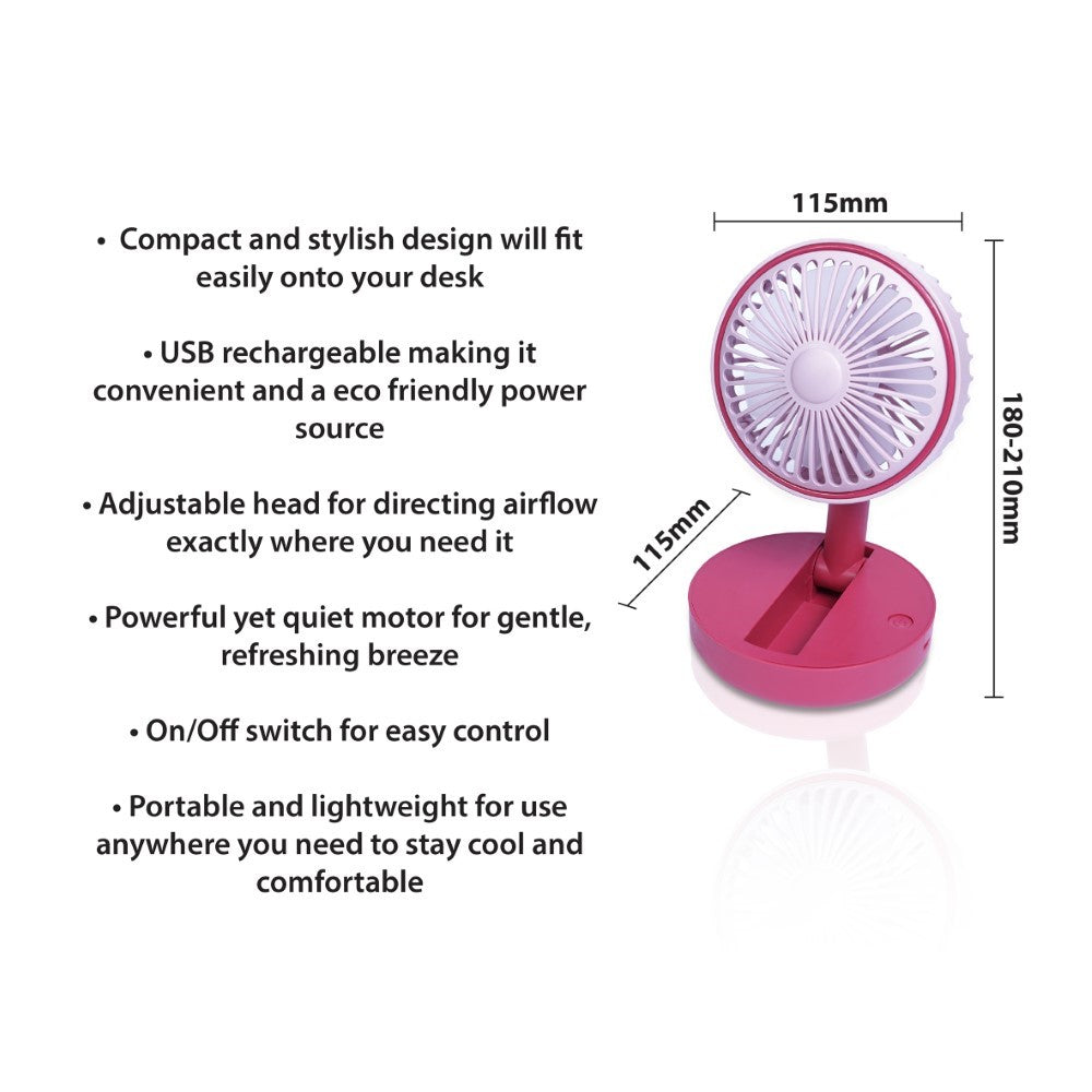 Prem-i-air Folding Desk Fan - Pink - EH1953P