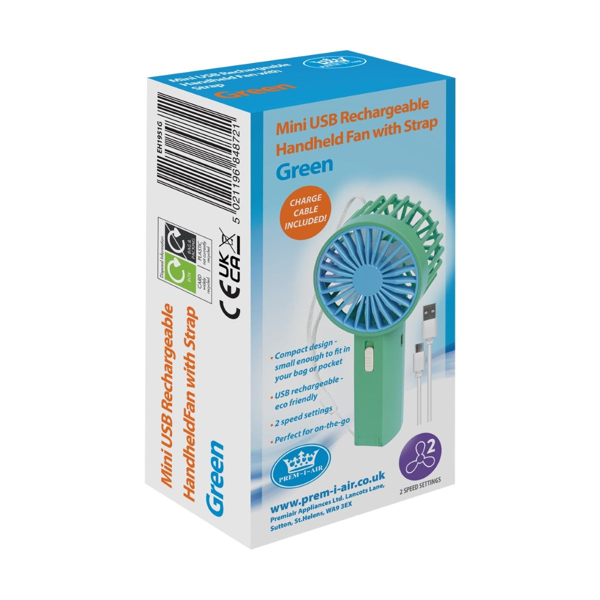 Prem-i-air Mini Hand Held Fan Green - EH1951G