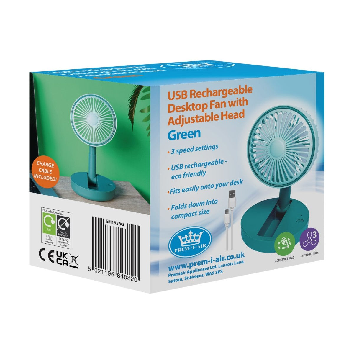 Prem-i-air Folding Desk Fan Green - EH1953G