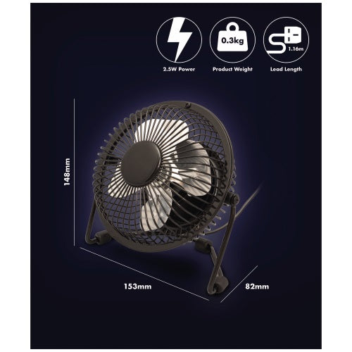 Premiair 4" USB Fan - Black - EH1570