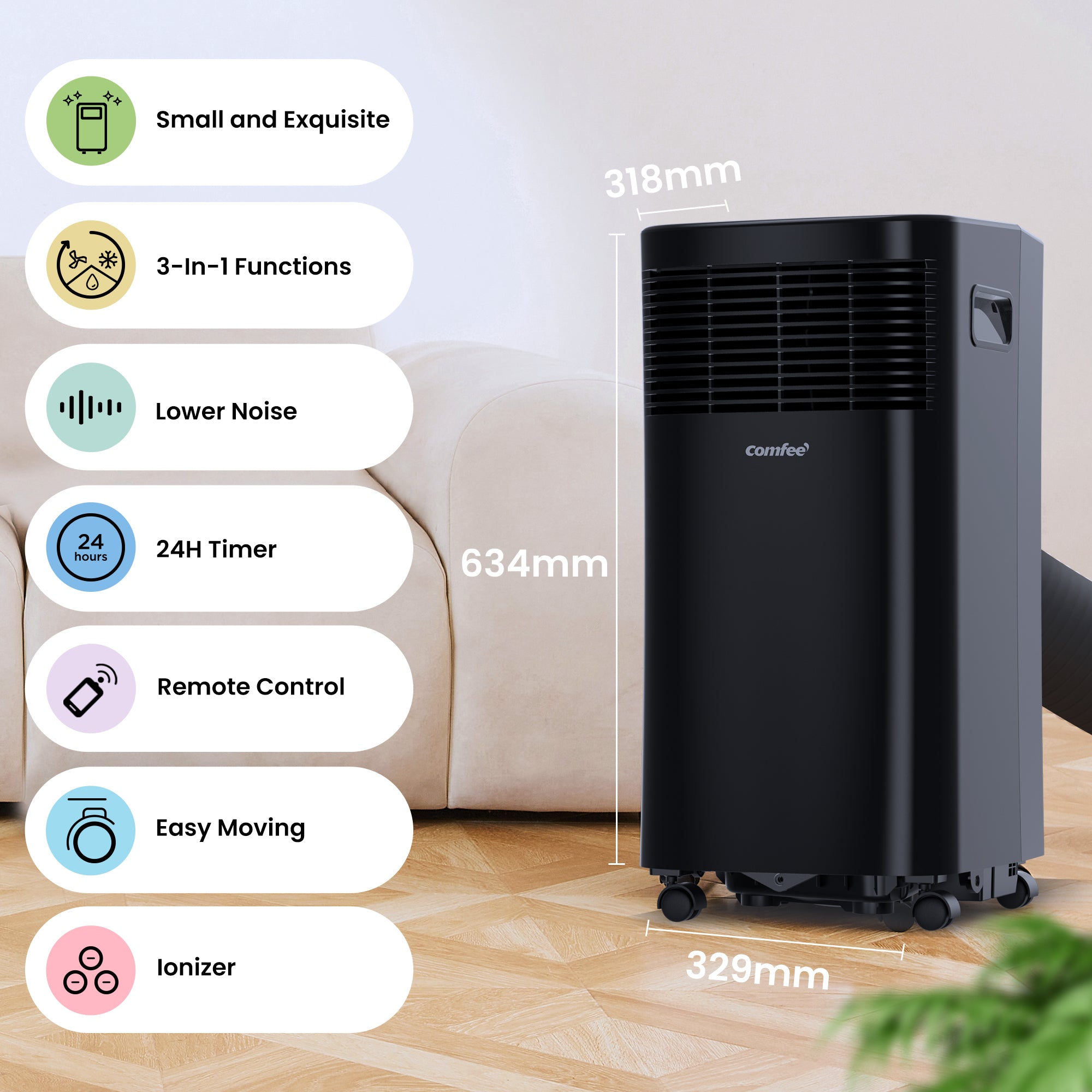 Midea Comfee 2.6kW 9000 BTU Portable Air Conditioner - Black - MPPHA-09CRN7-COM-BL