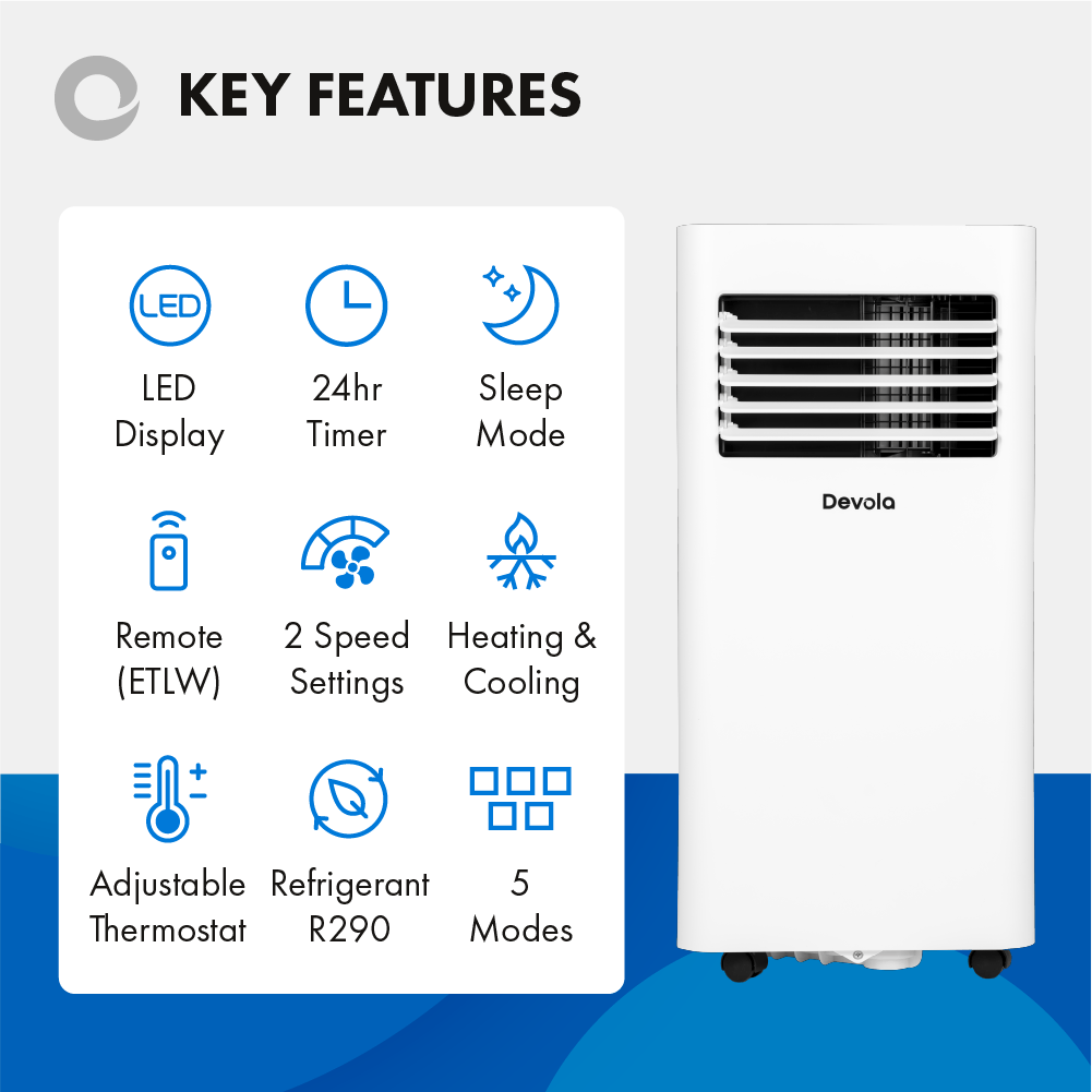 Devola Portable Air Conditioner with Wifi and Window Kit - 10000 BTU - Cooling & Heating - White - DVAC10CHW